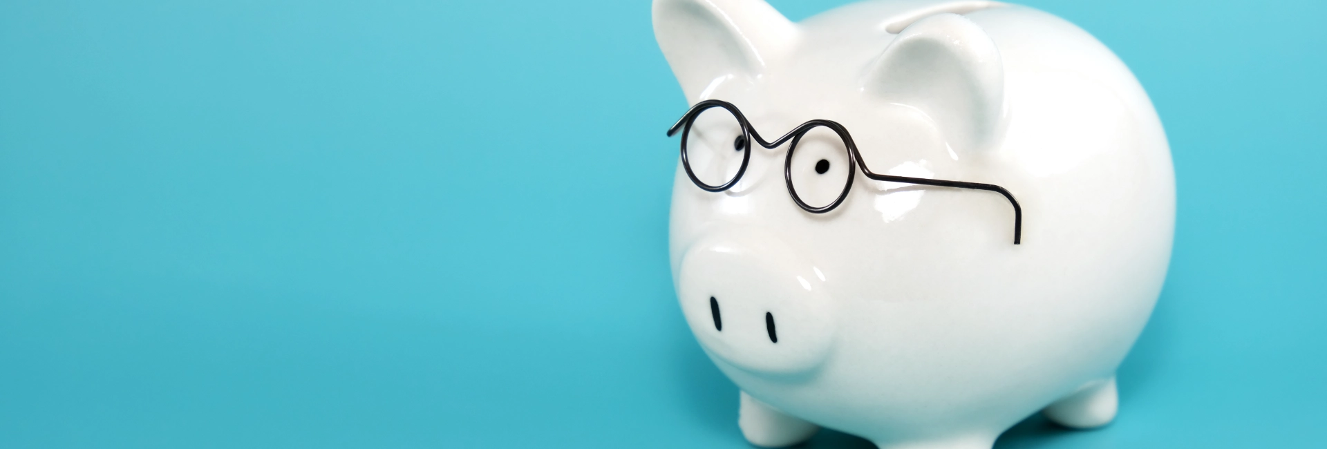 White Piggy Bank On A Blue Background 1920X650