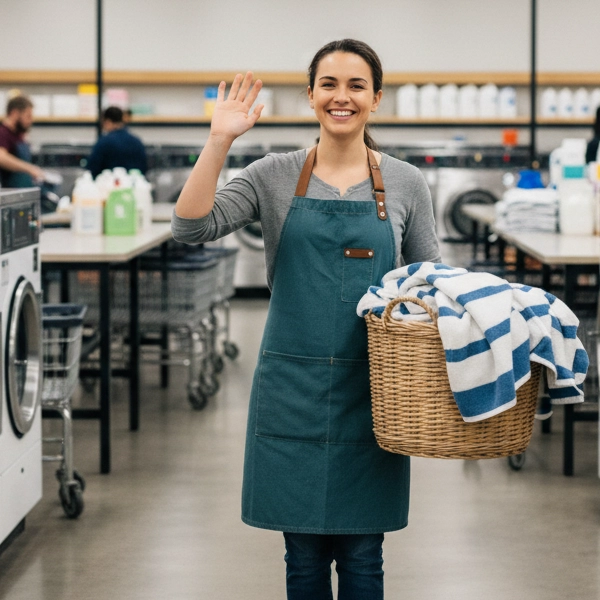 Laundry Worker Waving At Camera 600X600